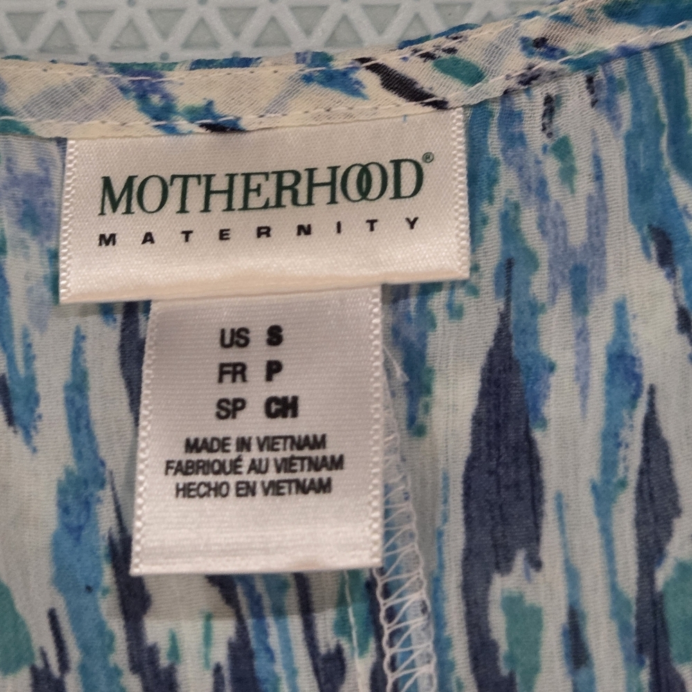Motherhood V-Neck Cover-up Blouse Beach Tunic aqua abstract geometric Size S - Picture 3 of 5
